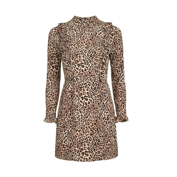 Topshop Dresses & Skirts - Topshop| Leopard Print Ruffle Dress Petite